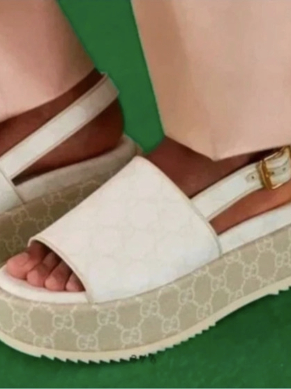 Gucci Angelina GG Supreme Platform Slingback Sandal White & Beige EU 39.5
